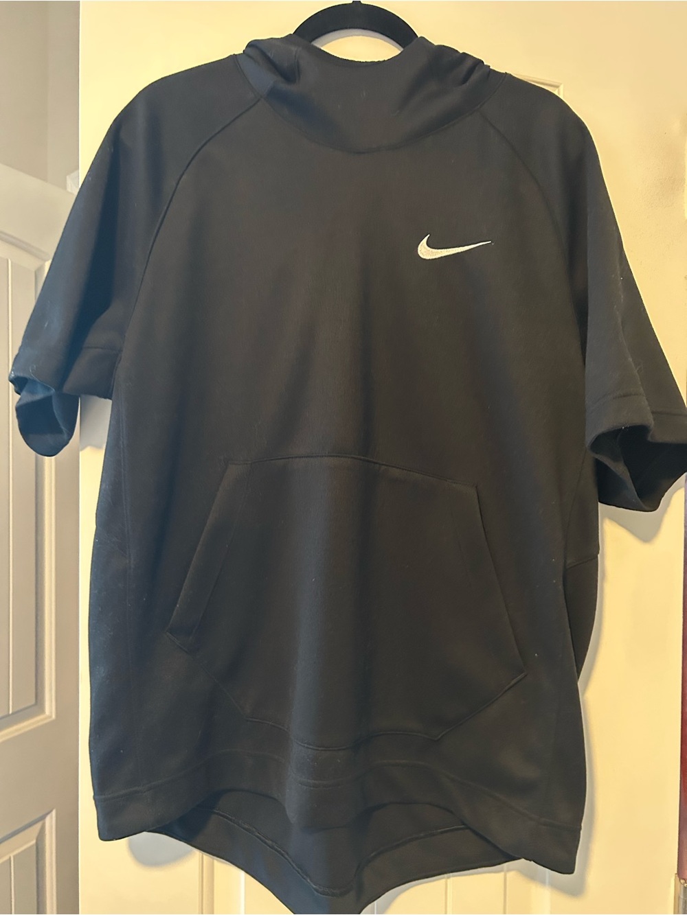 Nike Men’s Black Crewneck Short-Sleeve Hoodie with White Swoosh